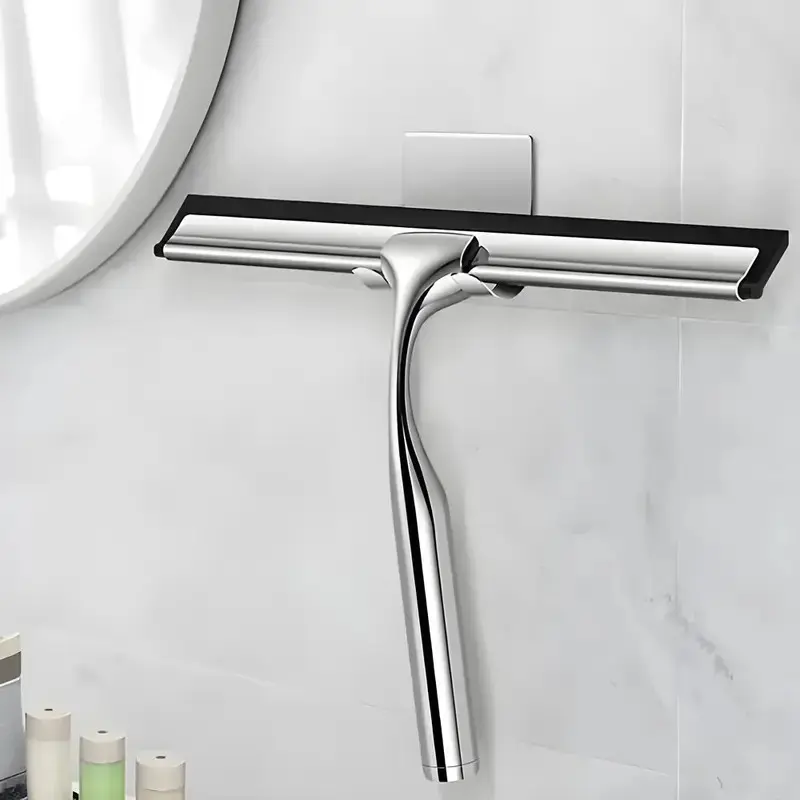 Multi-functional Squeegee, Stainless Steel Shower Squeegee with Adhesive Hook, Cleaning Supplies, Suitable for Cleaning Shower Doors, Bathrooms, Windows and Car Glass