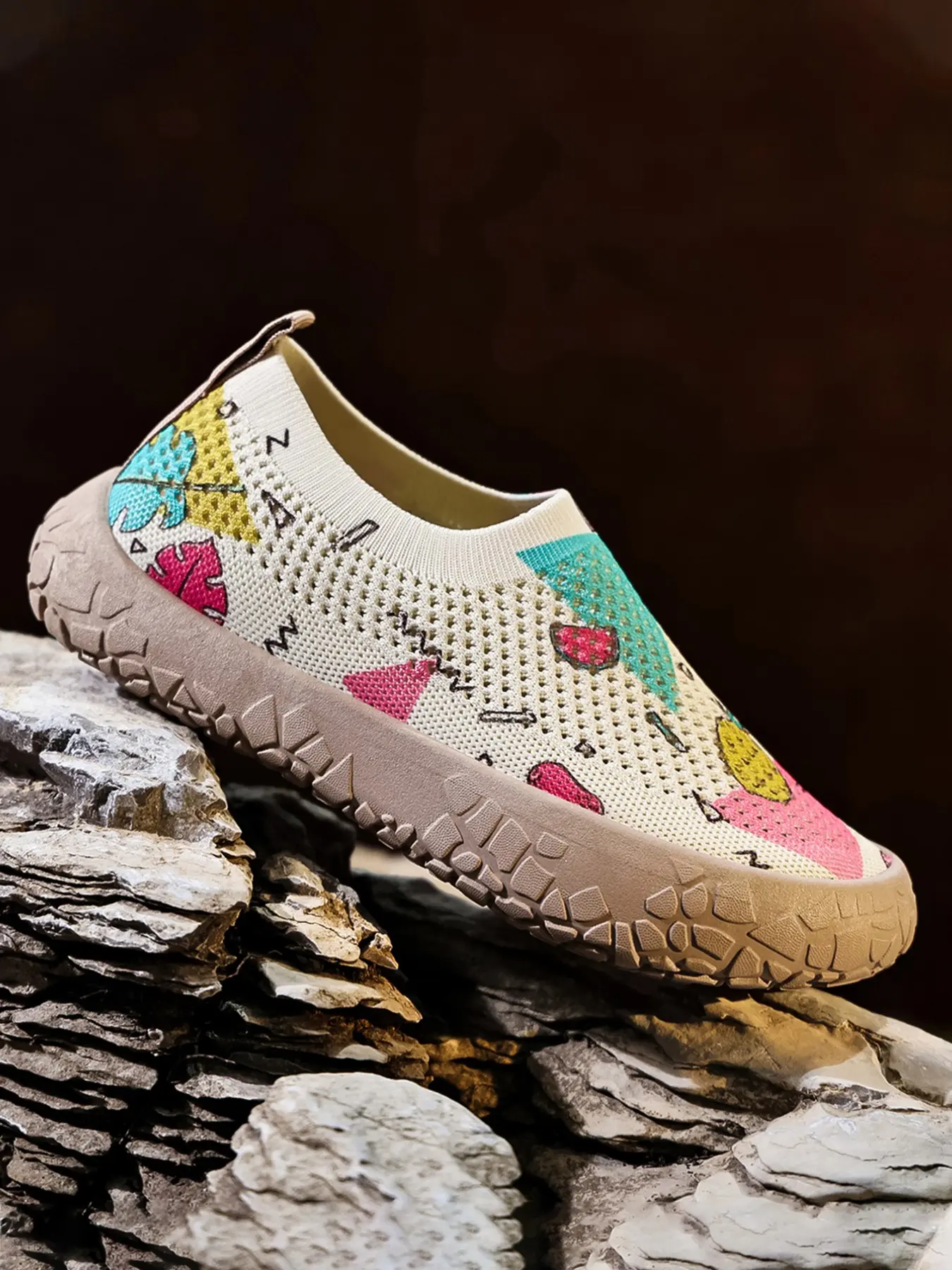 Women's Casual Slip-On Shoes, Mandala Print, Breathable Mesh, Non-Slip Thick Sole, Outdoor Beach, Elderly Walking, Leisure Footwear