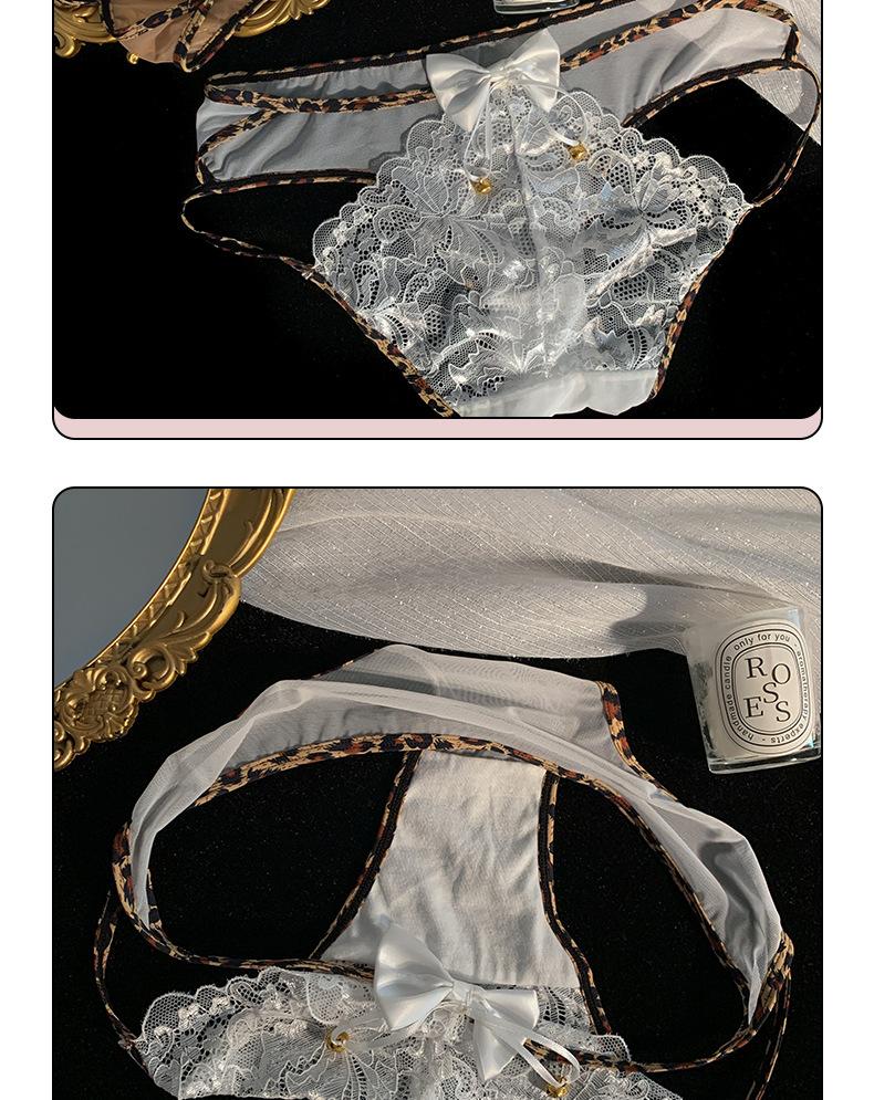 Spicy Girl Bell Sexy Leopard Lace Panties Pure Desire Hollow Breathable Beautiful Buttocks Thin Mid-Waist Triangle Panties for Women