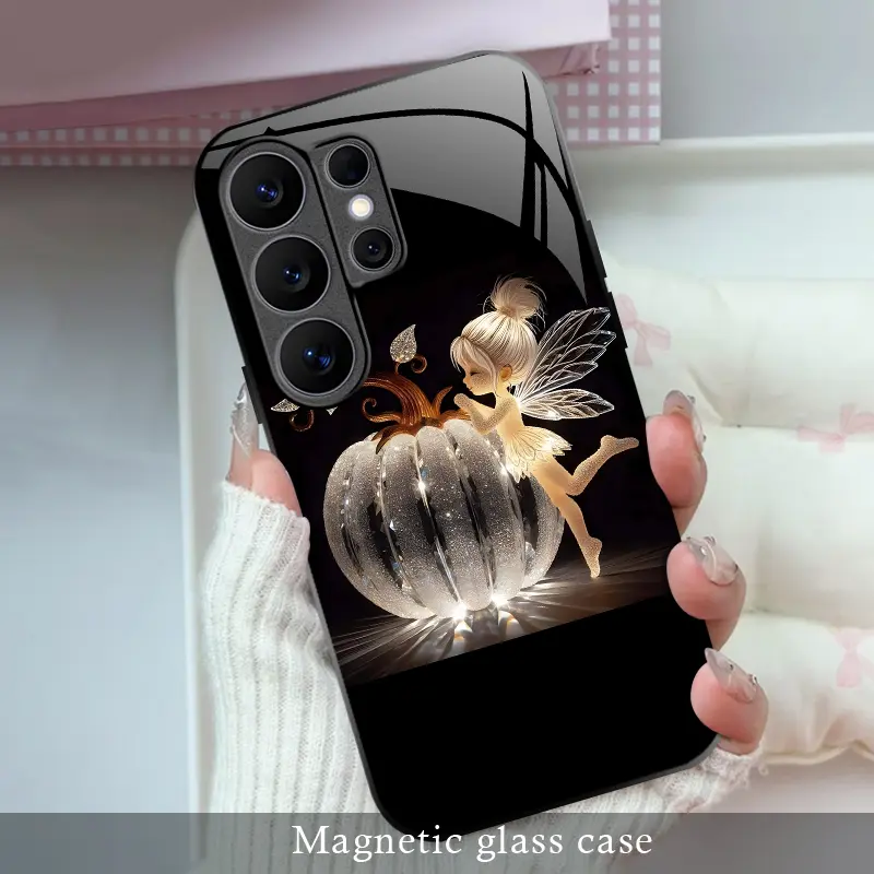 Cute Spooky Halloween Ghost Magnetic Case for Galaxy S26 S25 S24 S23 S22 S21 S20 Note, Pumpkin Spice Witch Fall Glass Charging Cover ---975