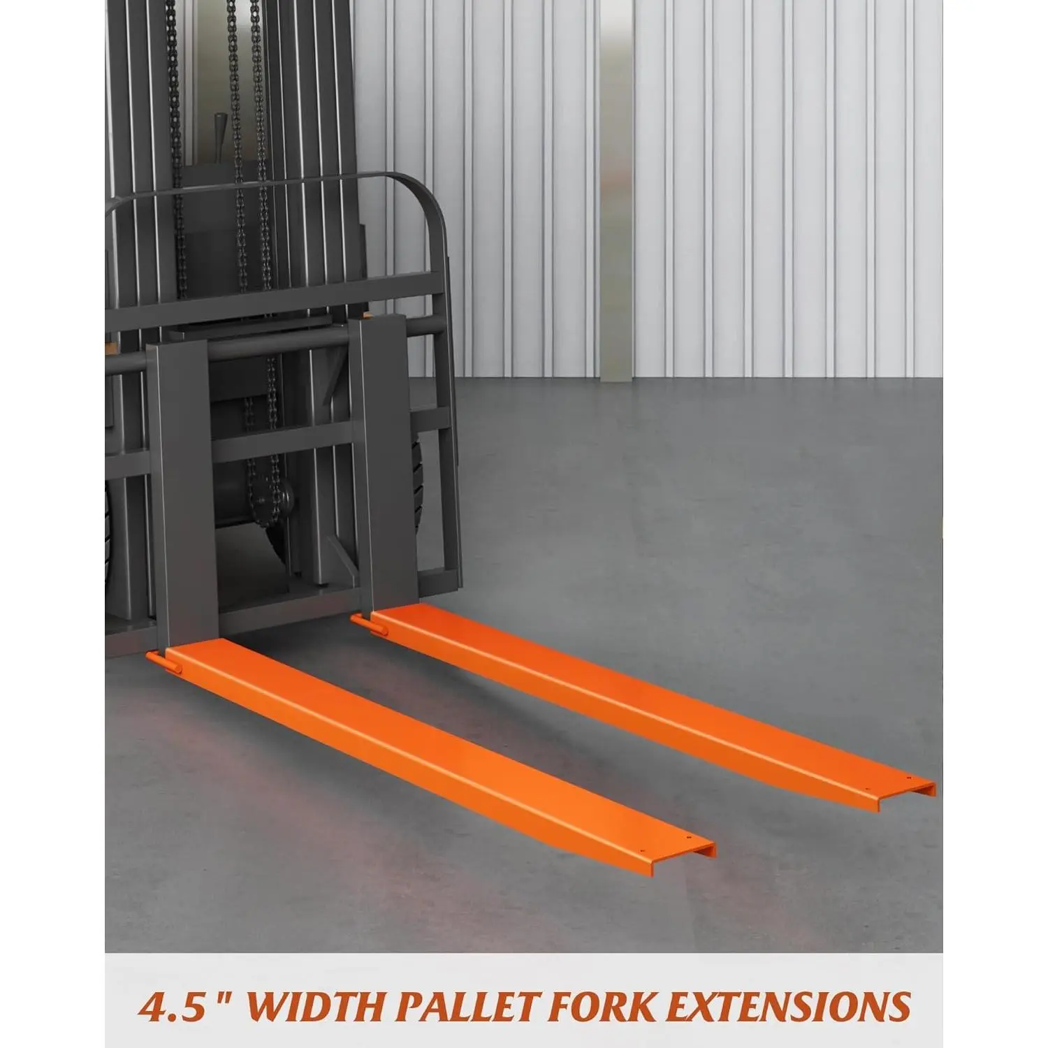 Garvee Heavy-Duty Steel Forklift Fork Extensions, Slip-On Sleeves w/ Locking Pins, 4.5 in Inner Width, 4600 lb Capacity, 1 Pair, Orange, Length Options 72/84/96 in