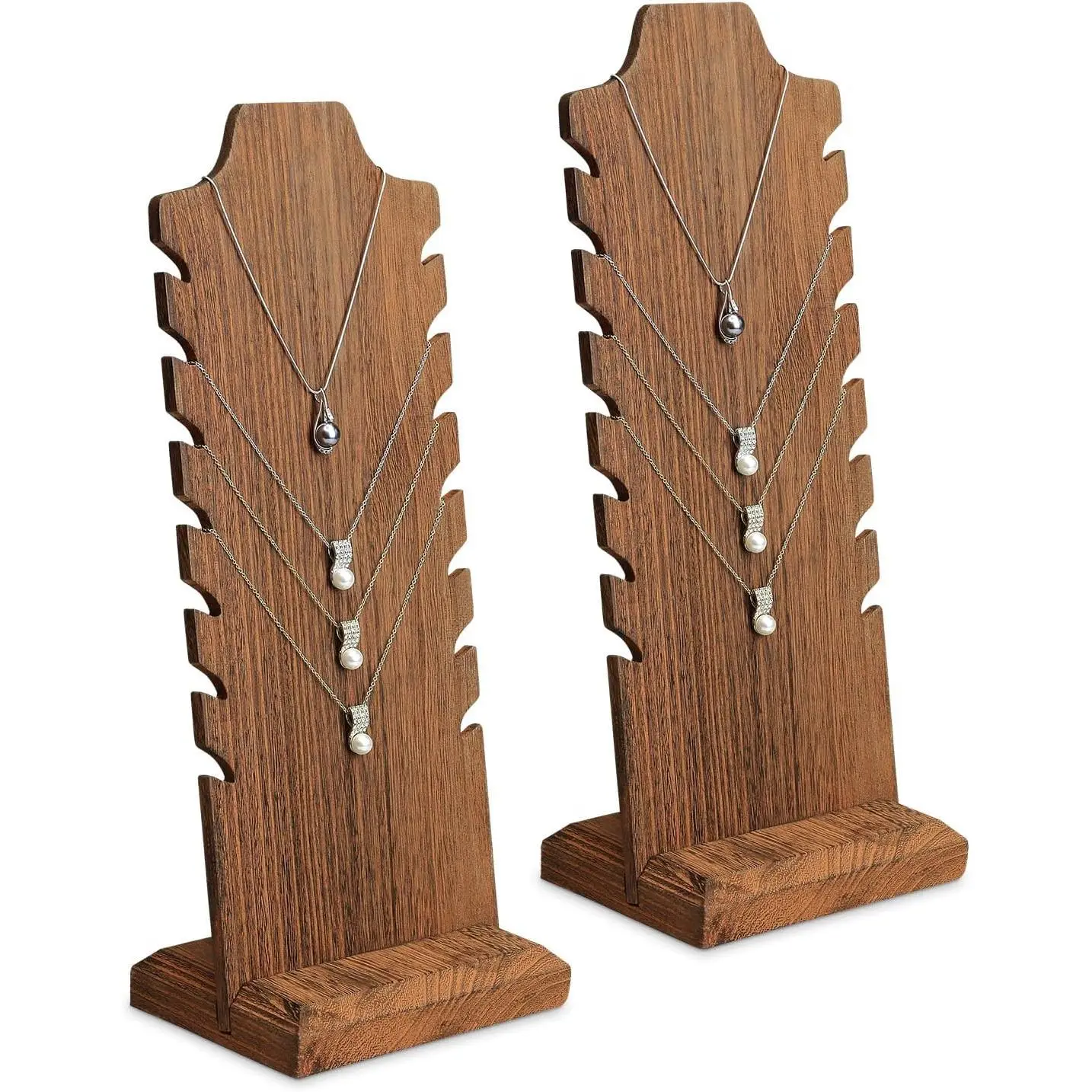 2 Pcs Lightweight Wooden Necklace Display Stand - Freestanding Easel Holder for Multiple Necklaces, Brown Color