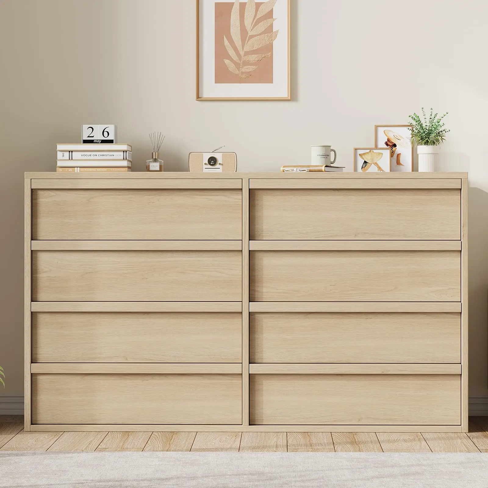 6 Drawers Storage Cabinet, 54" Wide Sideboard Coffee Bar Cabinet TV Stand with Handle-Free Design for Living Room Dining Room Kitchen