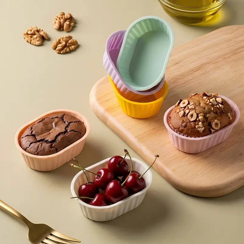 5-piece air fryer baking bowl-high-quality food-grade silicone mold cup-easy-to-demould non-stick baking tray set, perfect for eggs, muffins, cupcakes, puddings, tarts, custard and so on! These baking pans are ideal for Halloween and Christmas.