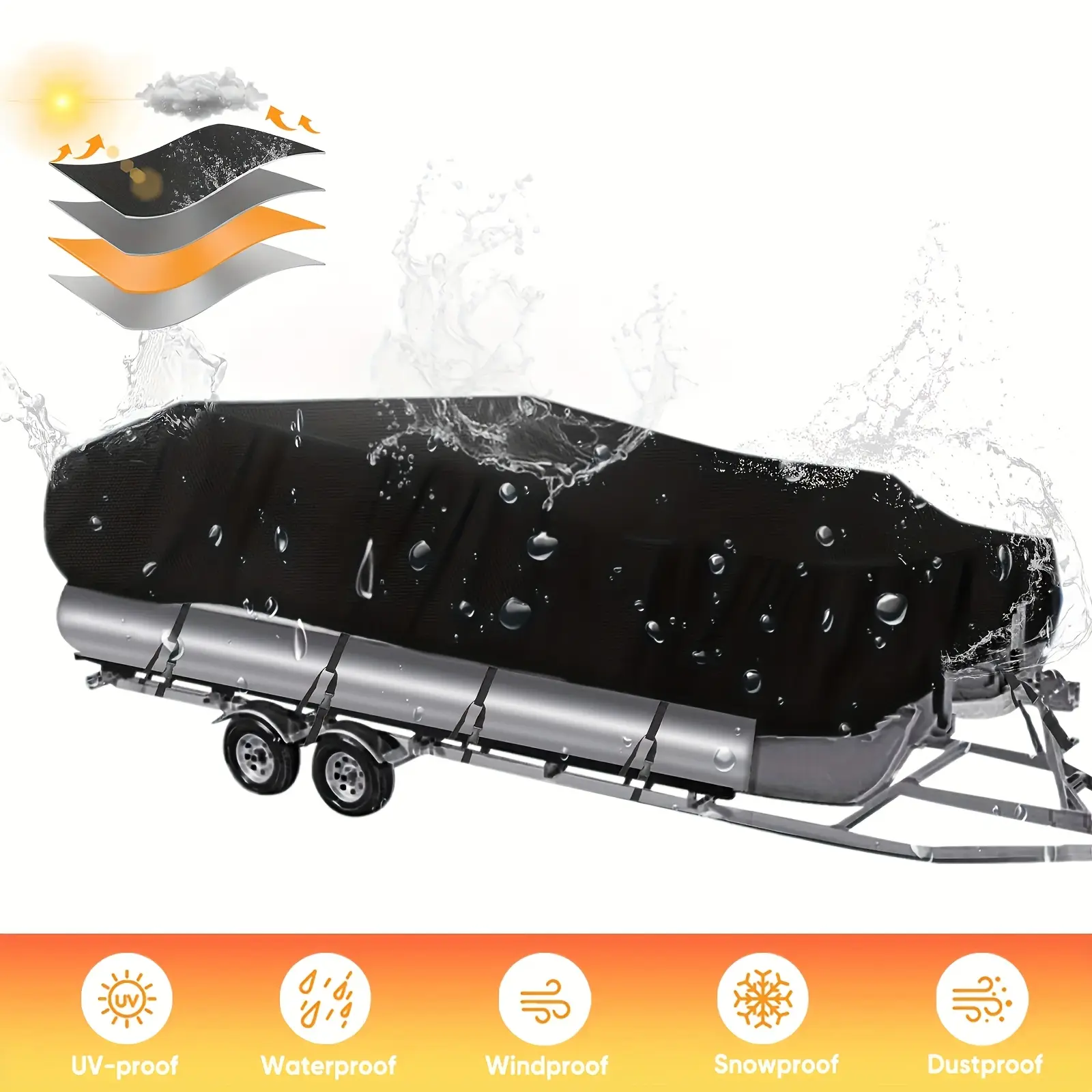 1pc Trailerable Boat Cover - Heavy Duty Oxford Fabric 210D - Sun/Uv Protection - Easy to Installation, Fits Pontoon Boat And Deck Boat (17Ft -24Ft)