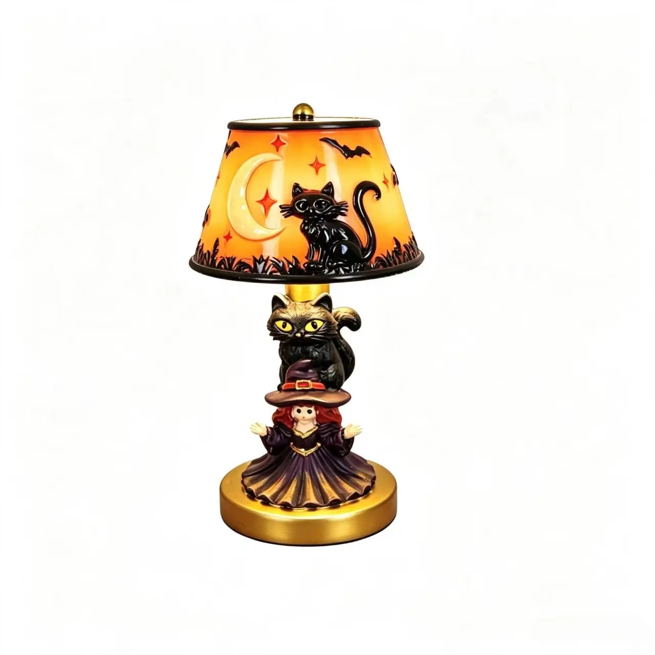 Cute Cat Bat Shape LED Night Light, Resin Craft, Creative Dark Atmosphere Desk Lamp, Halloween Party Decor, Birthday Gift, Home Decoration