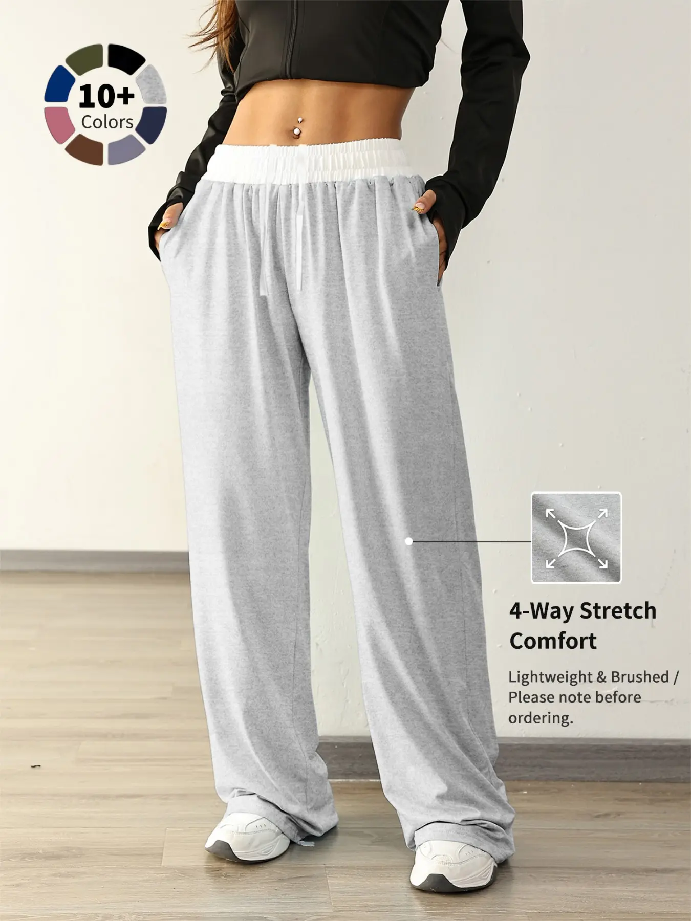 Women's Colorblock Drawstring Waist Sports Pants, Workout Casual Baggy Sweatpants, Sporty Pocket Design Wide-Leg Trousers for Daily Wear, Ladies Sportswear for All Seasons, Knit Athletic Pants