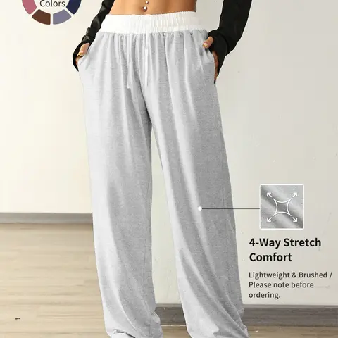 【Black Friday】Women’s Colorblock Drawstring-Waist Sports Pants, Casual Baggy Workout Sweatpants with Pockets, Wide-Leg Knit Athletic Trousers for Daily and All-Season Wear