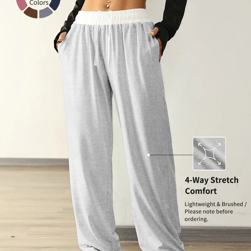 【Black Friday】Women’s Colorblock Drawstring-Waist Sports Pants, Casual Baggy Workout Sweatpants with Pockets, Wide-Leg Knit Athletic Trousers for Daily and All-Season Wear #GLOBAL PICKS