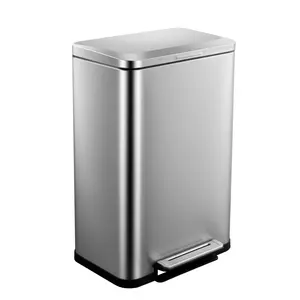 Hands-Free Pedal Kitchen Trash Can - 13 Gallon Stainless Steel Garbage Bin, Smudge-Proof Lid, Removable Inner Bucket for Home, Office