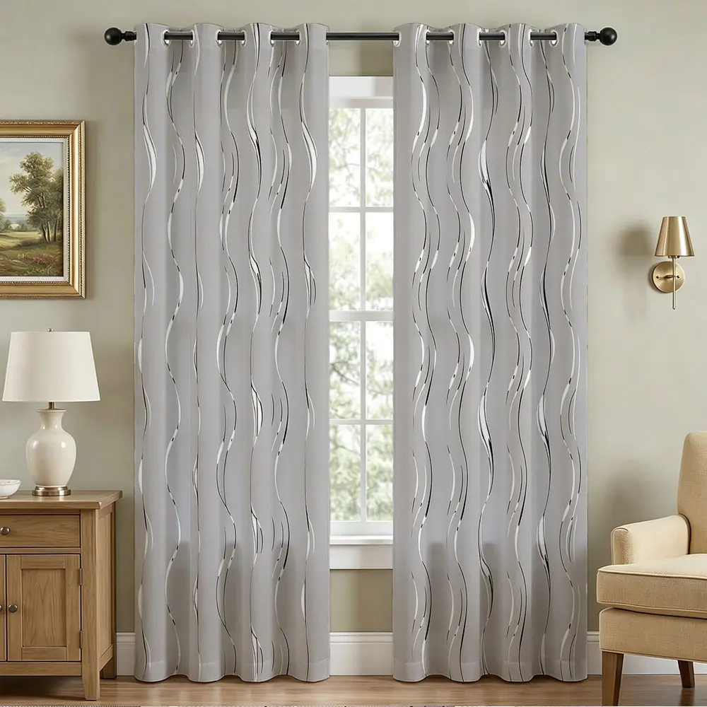 Gray Silver Foil Abstract Geometric Blackout Curtains for Bedroom,84 Inches Length for Living Room Darkening, Blackout Window Cover Finished Curtain Panels for Guest Room Grommet Top 2 Panels