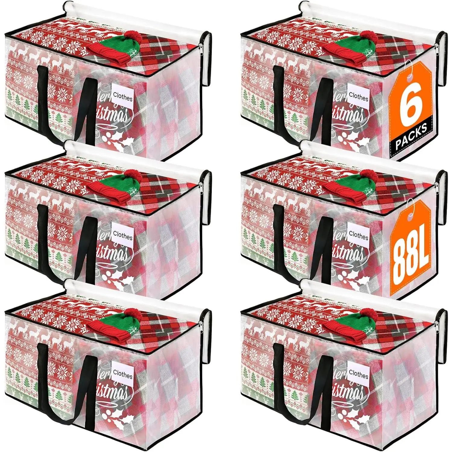 6 Pack Large Heavy Duty Clear Moving Storage Totes, Reinforced Handles & Double Zipper Packing Bags, Reusable Alternative to Moving Boxes for Home & College Dorm