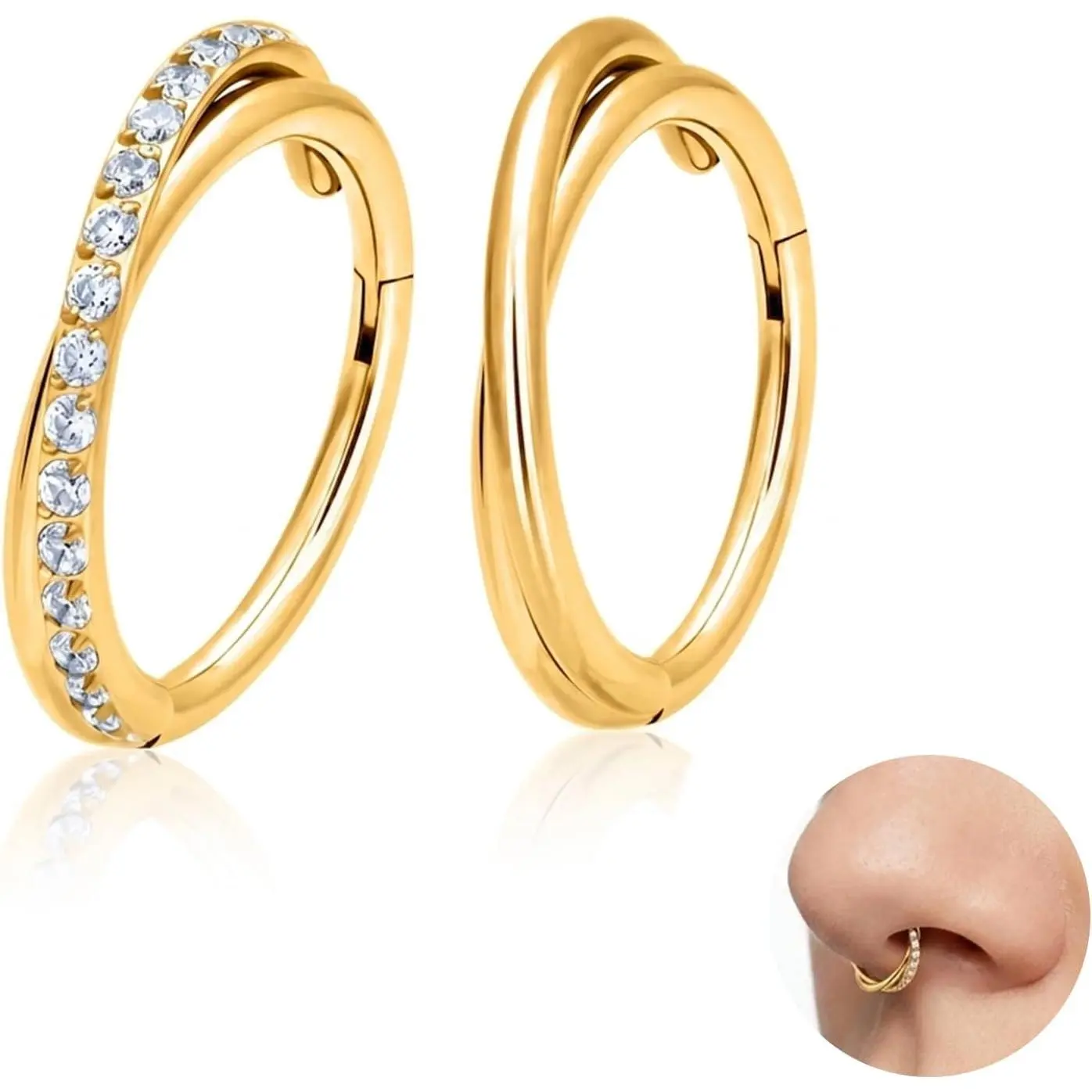 16G  Titanium Nose Hoop Earrings, 10mm Huggie Cartilage & Helix Piercings – , Lightweight, Rhinestone & Plain Options, Secure Hinged Closure