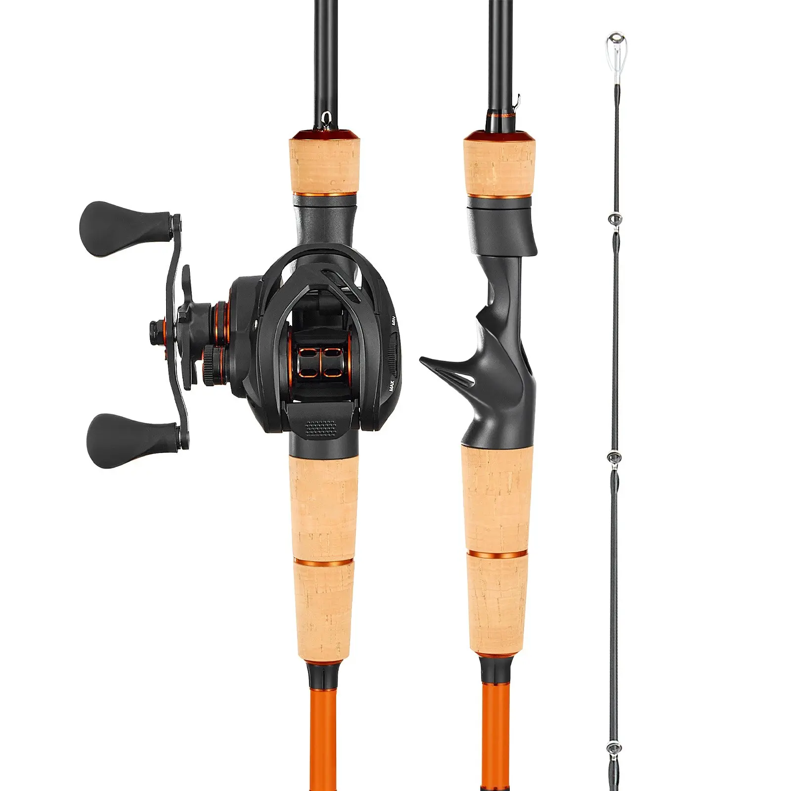 VEVOR Adjustable Bass Fishing Rod and Reel Combo, IM7 Carbon Fiber Baitcasting Rod with Reel, 6+1 BB System, 7.0:1 Gear Ratio, Cork Handle, Stainless Steel Guides with Ceramic Rings, Rods