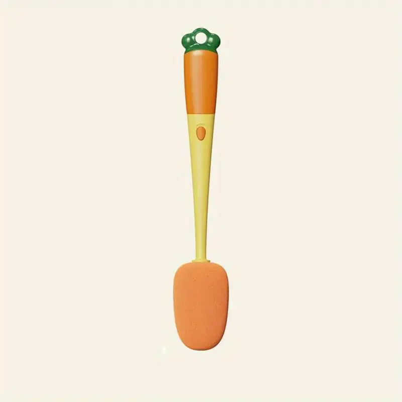 Random Color Multifunctional Creative Carrot Washing Sponge Brush with Long-handle, 3-in-1 Bottle & Cup & Cover Cleaning Brush, Creative Cleaning Tool for Kitchen