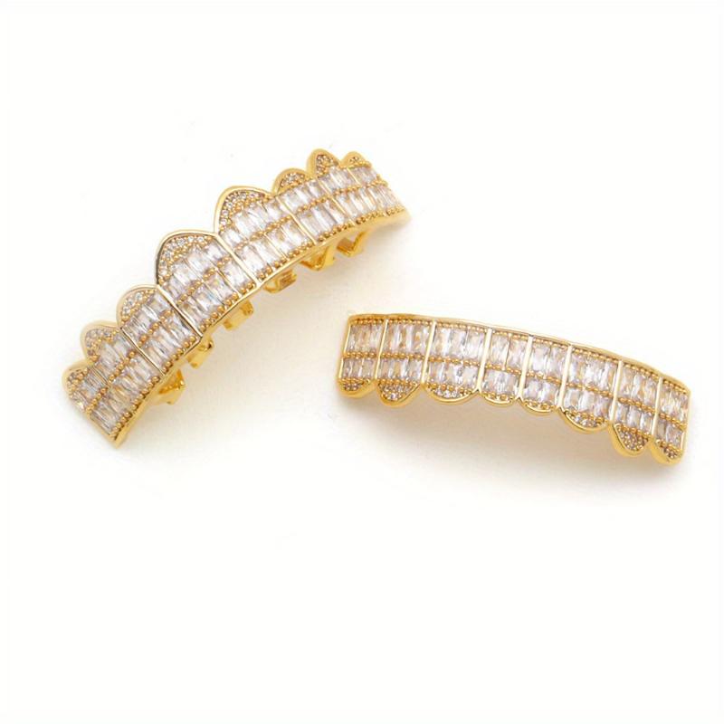 2pcs/SET Baguette Set 8 teeth Grillz for Mouth Top Bottom Hip Hop Teeth Grills - Cap