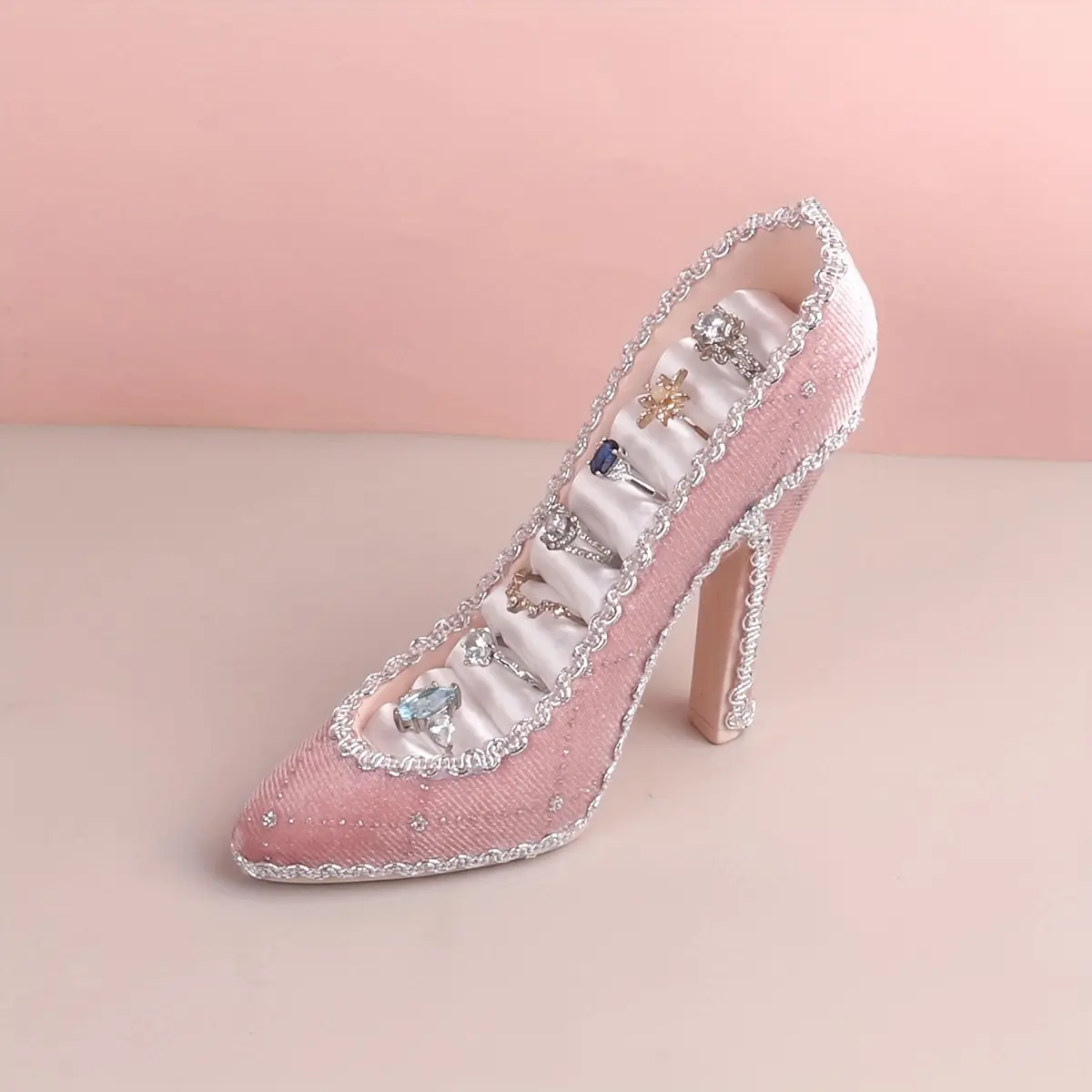 Ring Display Holder, Pink High Heel Shoe Shaped Jewelry Showcase Stand For Jewelry Counter, 1 Piece