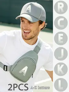 2 PCS Men's and Women's Universal Gray Simple Letter-Printed Truck Cap + Mini Crossbody Bag, 26 letters available for selection. Casual and versatile mesh baseball cap, portable storage wallet. Lightweight outdoor camping and hiking equipment for travel e