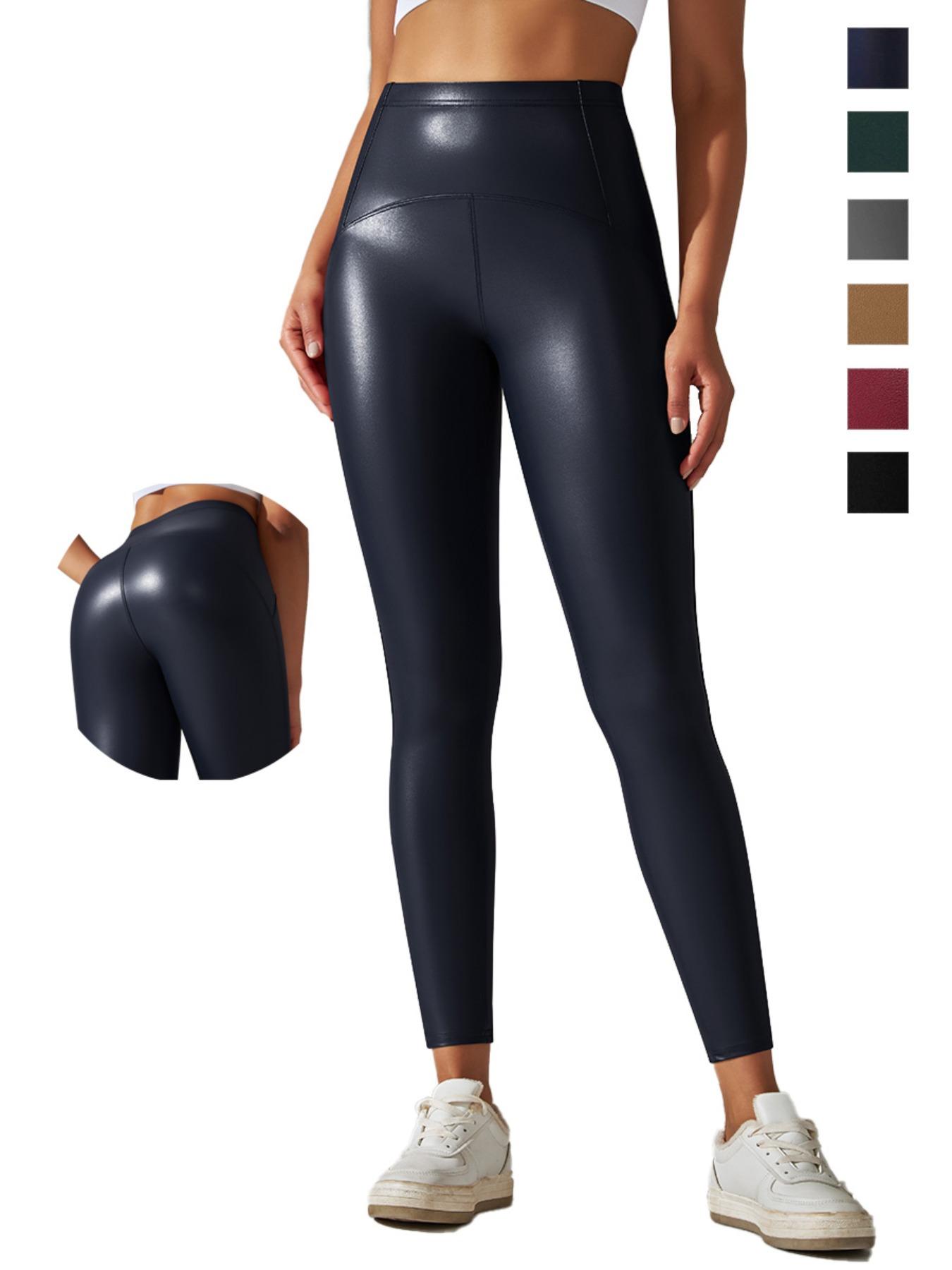 Women's Solid Color High Waist Pu Leather Leggings, Stretchy Workout Leggings, Casual Comfy Breathable Skinny Pants for Daily Wear, Ladies Bottoms for All Seasons