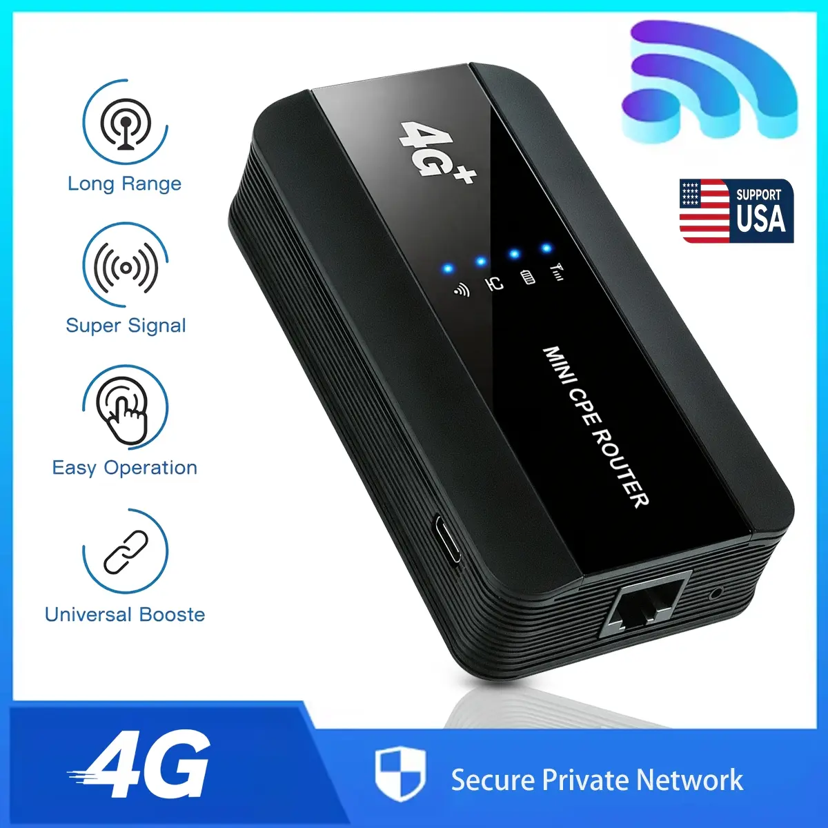 Upgraded 4G Mobile Hotspot with Ethernet Port, 150Mbps Portable WiFi Router for Americas, Wired & Wireless Dual Connection, 3000mAh Travel Pocket WiFi