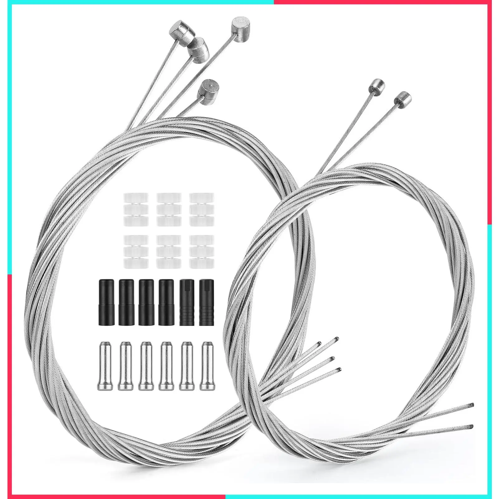 Bike Brake Cable Kit for MTB – Premium Mountain Bicycle Brake Cable Replacement, 4 Brake & 2 Shifter Cables, Universal Derailleur Cable Set Including End Caps, O-rings, and Housings