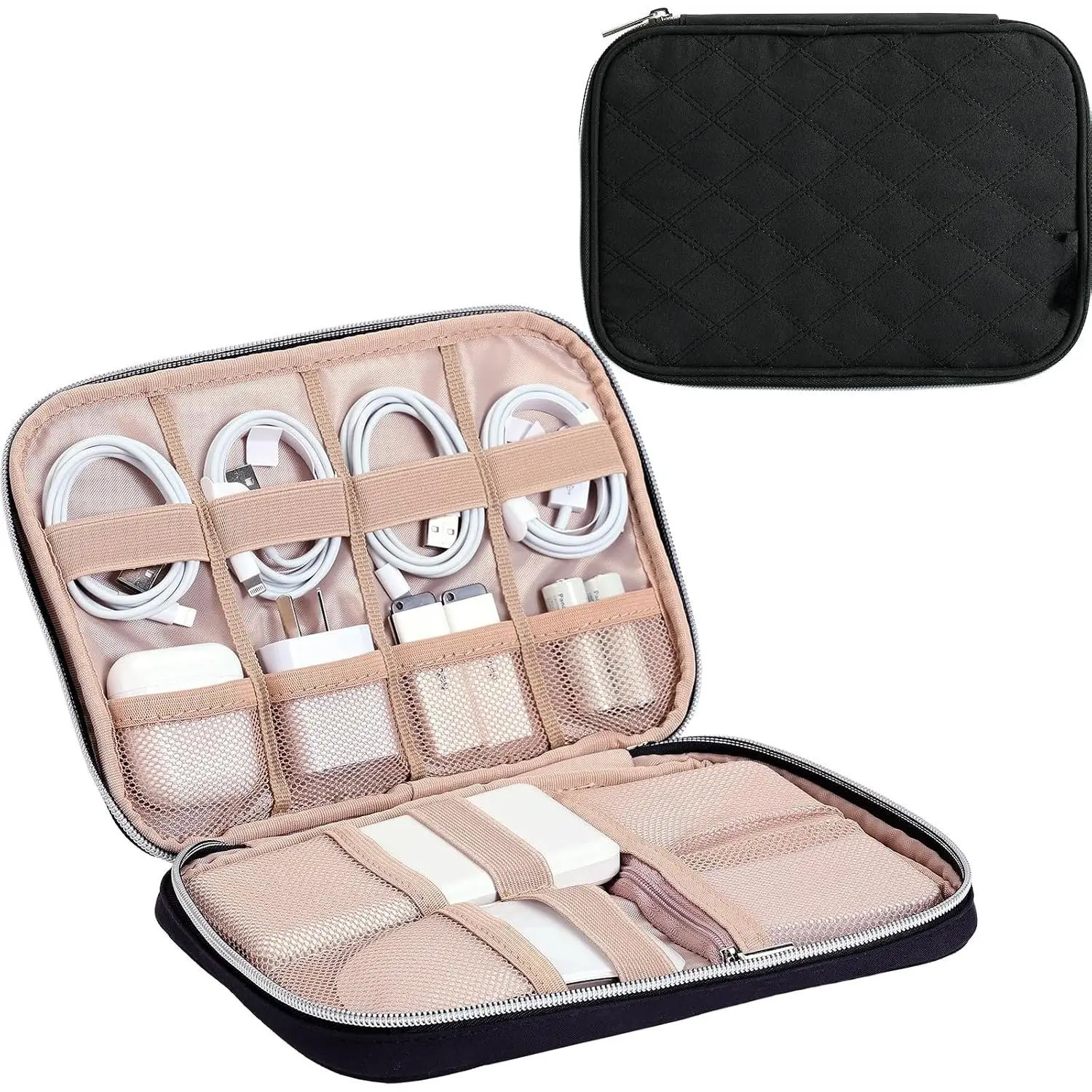 Organizer Bag | Tech Storage Bag for Cord, Charger, Phone, Earphone, Hard Drive, USB, SD Card and  Accessories, Black