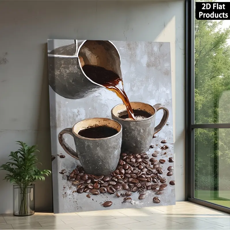 Framed 2D Farmhouse Style Oil Painting Wall Decor - 1 Piece Coffee Pouring Scene Home Art, Ideal for Living Room or Bedroom, Unique Gift Idea (Home Supplies, Posters & Prints), Wall decor