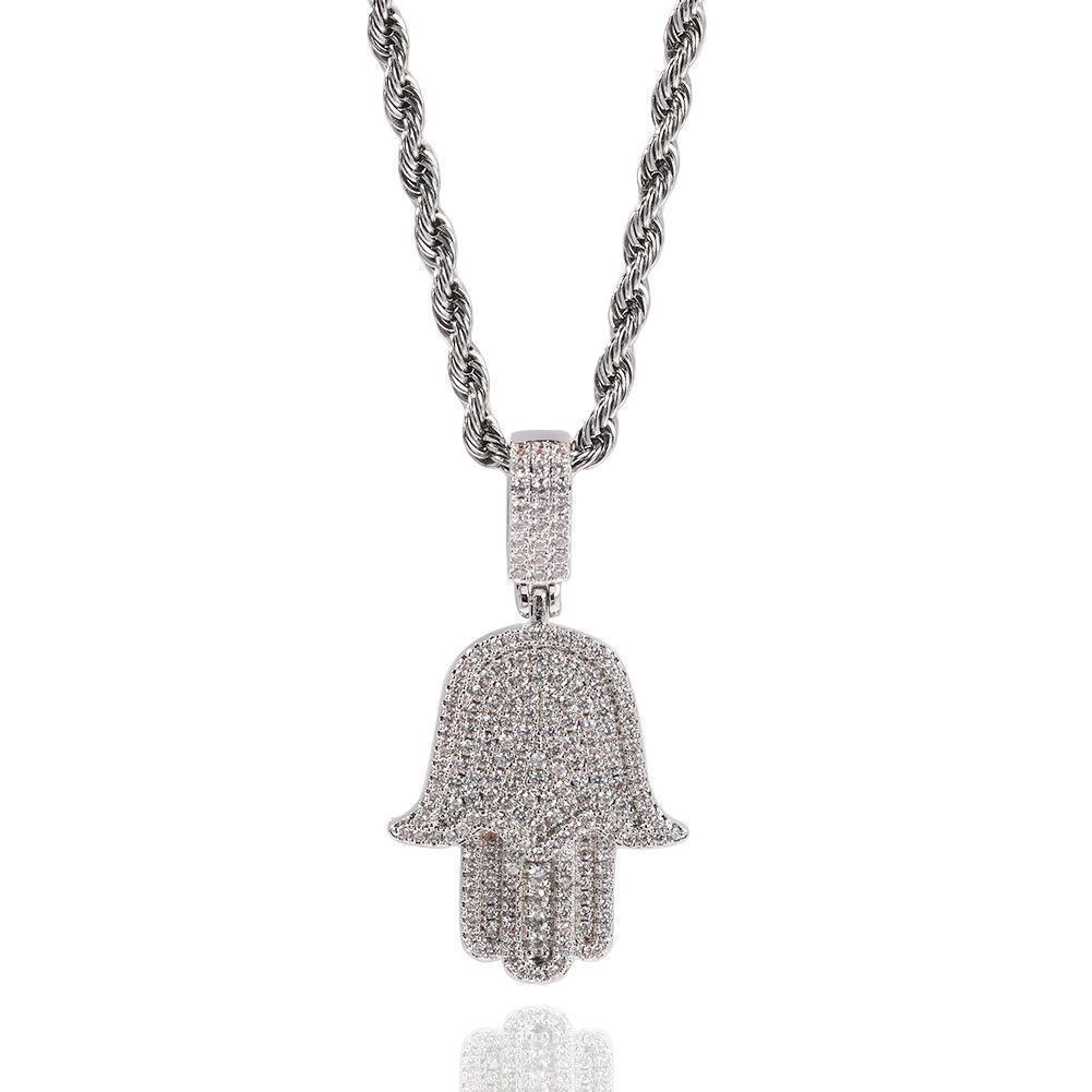[ICE HUE]18K Gold Vacuum Plated Copper with 5A+ Sri Lanka Zircon Hamsa Hand Design Pendant With Necklace Miami Italy Mexico & Micro Inspired for Women & Men Luxury Jewelry,Daily Wear,Casual Fashion,Gift Idea,Chicano,Classic,Hip Hop,Simple,Sporty Style