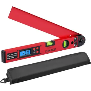 XUNTOP 0-225°/0.5° Digital Angle Finder 16” Aluminum Angle Measuring Tool with Horizontal&Vertical Bubbles Digital Protractor with LCD Display for Woodworking, Construction, Machinery