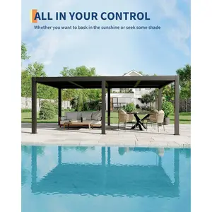 12x20 FT Louvered Pergola with Adjustable Aluminum Roof & Drainage System for Patio Backyard