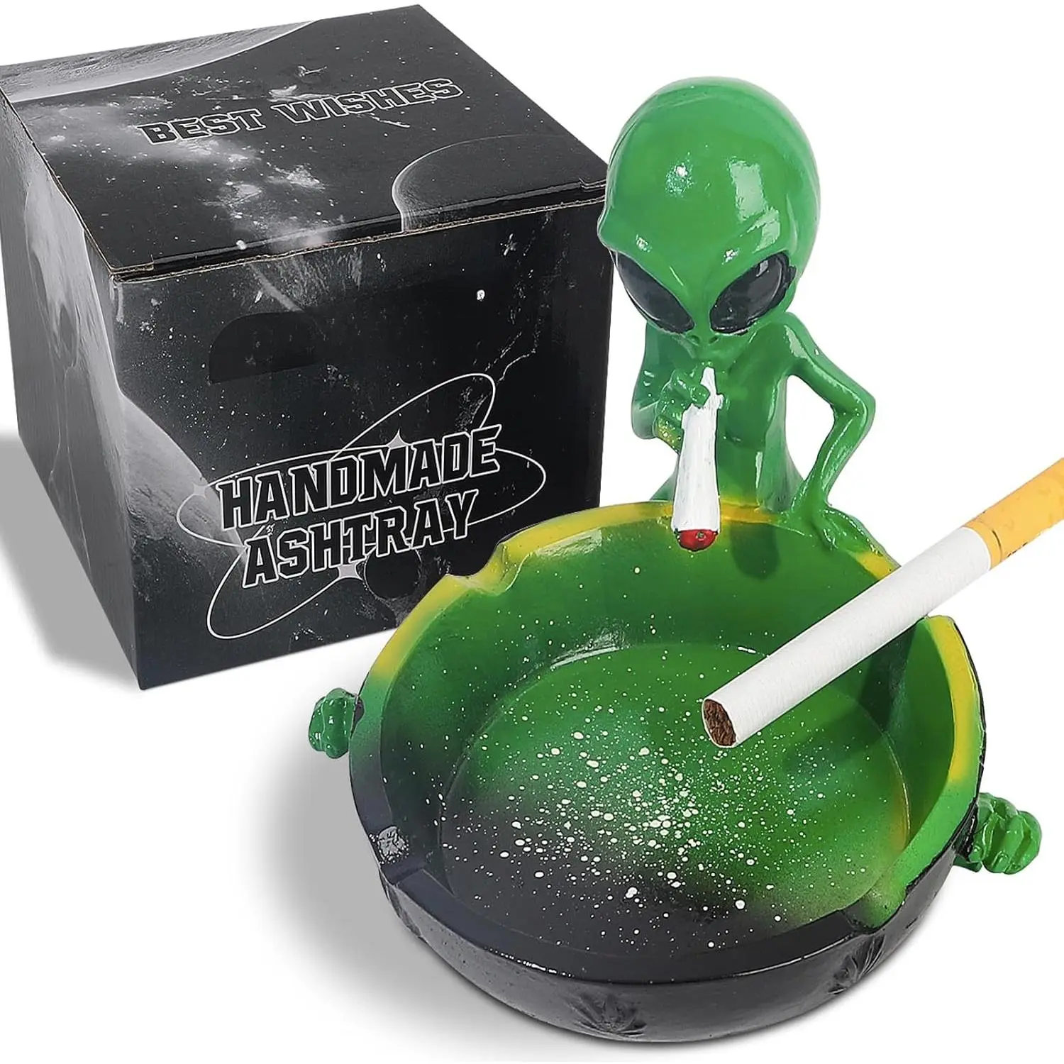 NewAshtray, Cute Cool Hand-Painted Resin Ash Tray for Cigarettes and Cigar, Must Haves Funny Fantasy Home Decor Christmas Gift for Smoker, Tabletop Ornament for Indoor Outdoor Apartment Patio Use (Green)