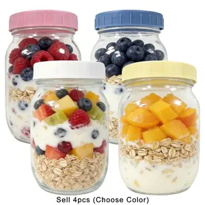 4 Pack Glass Pantry Storage Jars with Reusable Airtight Lid - 32oz Glass Kitchen Canisters, Wide Mouth Mason Jars, Clear Glass Food Storage Containers with Lid for Tea,Sugar,Cookie