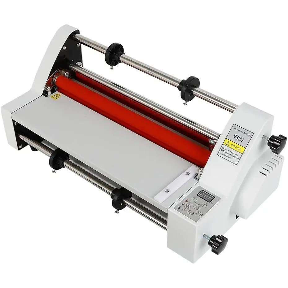 1 x V350 13"(350mm) Hot-Cold Roll Laminator, 110V 4-Roller Electronic Laminating Machine with Digital Display, Electronic Temperature Control, Up to 700W, 0.01-0.5cm Lamination, Single & Dual Sided, 53*21*22cm (US Stock for Office Home Supplies)