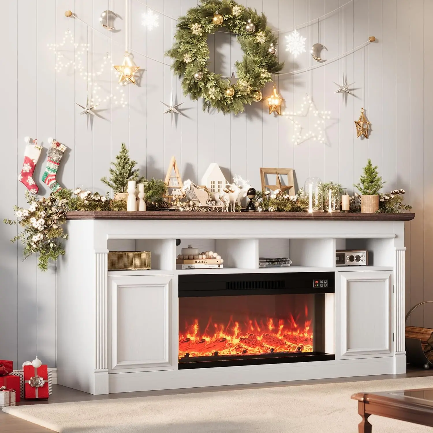 36" Farmhouse Electric Fireplace Insert for TV Stand/Media Console, Remote Control - 4-Color Flame - Timer & Overheat Protection