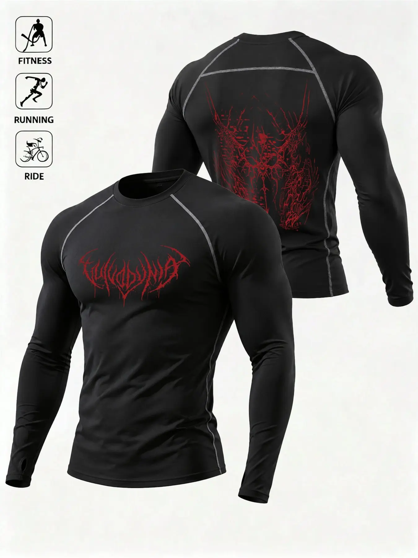 Men's Dark Aesthetic Athletic Compression Top - Long Sleeve Muscle Fit Base Layer with Thumbholes, Breathable Rash Guard for Gym Training, Running, Cycling, MMA