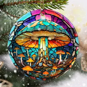 Stained Ceramic Mushroom Ornament - Cute Christmas Ornaments & Cozy Home Decor Ideal Gift for Mushroom Lovers