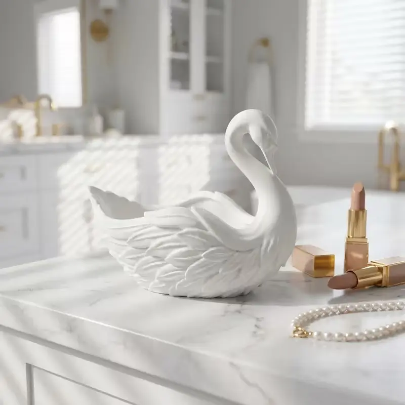Elegant Swan-Shaped Jewelry Tray, Fashionable Decorative Small Accessory Dish, Ideal for Rings, Earrings, Necklaces, Vanity and Bathroom Storage