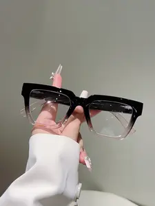 Luxury New Square Frame Glasses, Dual Bridge Large Frame Fashion Plain Lenses, Multi-Color Temple Design, Trendy Retro Style, Versatile Eyewear