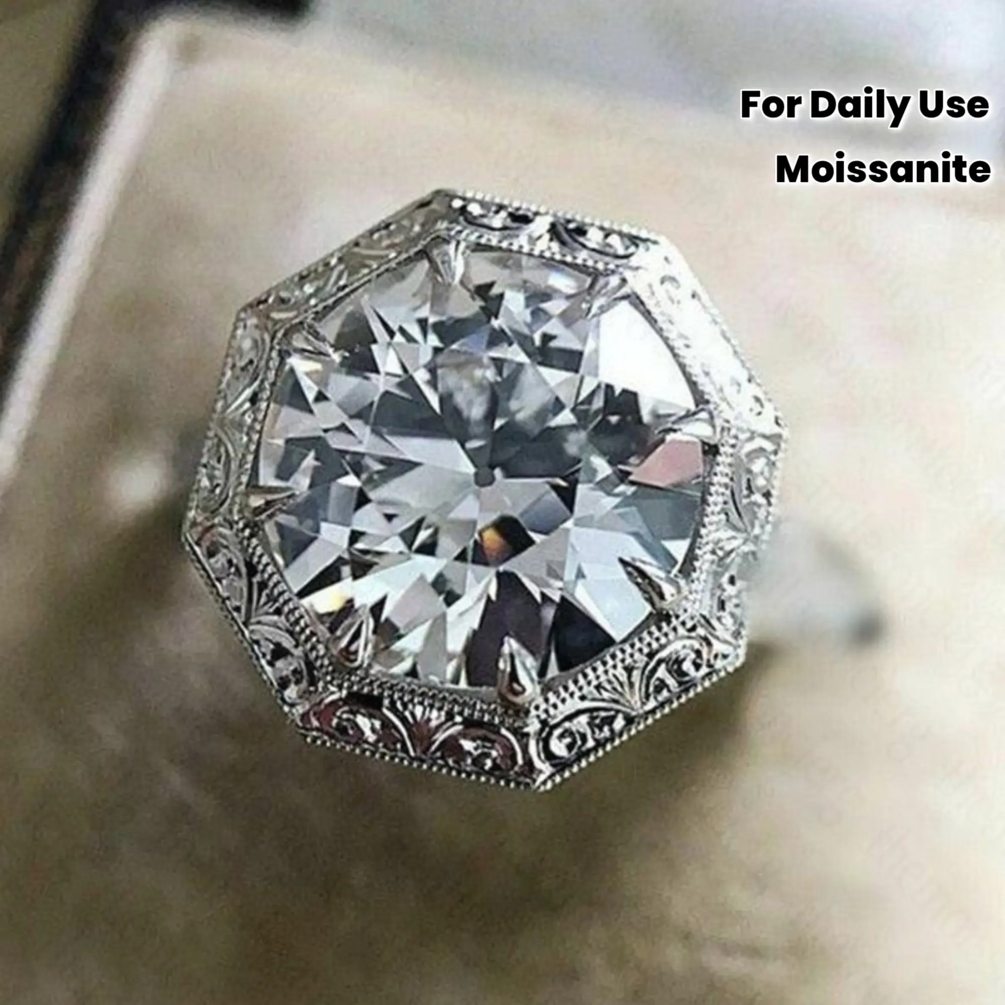 Sterling Silver 4 Carat Moissanite Ring, Elegant Vintage Style, for Daily Wear, Wedding, Party, Birthday Celebration, Ideal Gift for Friends, Family, Anniversary
