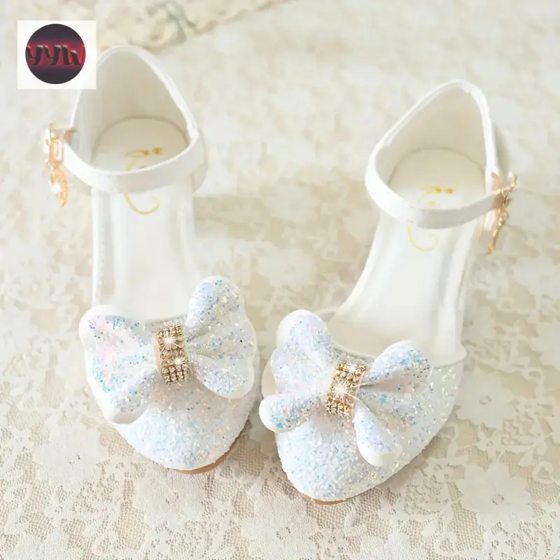 YYW1 -Heeled Shoes, Single Shoes, Princess Shoes, Little Girls' Crystal Shoes, Trendy New Girls' Shoes, Student White Shoes, Shoes, Everyday Sequined And Shoes.