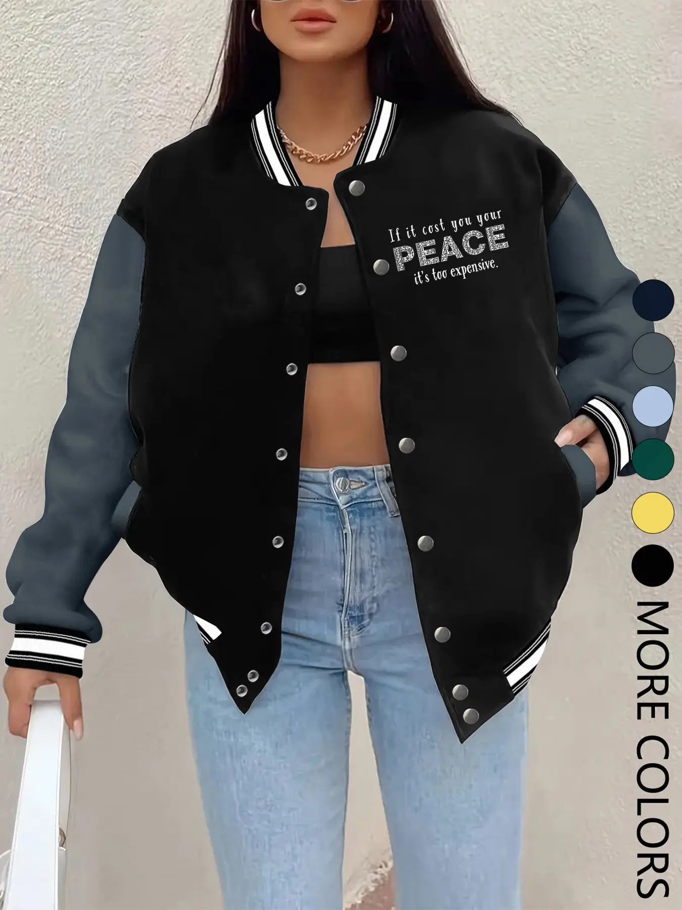 New Women's Baseball Jacket for Fall Winter, Creative Letter Print, Casual Sporty Coat, Comfortable Versatile Jacket, Hip-Hop Style, Multiple Colors