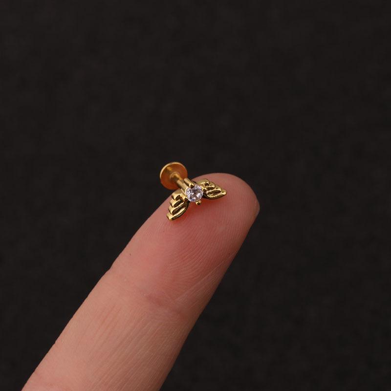 24Pcs 16G Gold CZ Internally Threaded Labret Set, 316L Stainless Steel Cartilage Stud Pack, Hypoallergenic Internally Threaded Nose Studs for Women Men