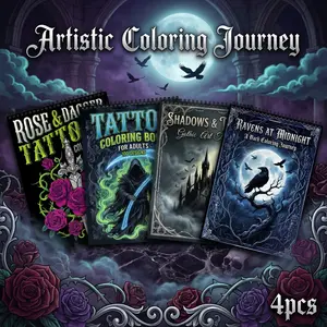 4PCS Adult Coloring Books - MIDNIGHT, ROSE&DAGGER, Ravens At Midnight Themes | Intricate Designs | Spiral-Bound, 11.2x8.27 inches, Single-Sided Printing | Thick Paper | Stress Relief & Relaxation | Gift for Christmas, Birthdays & Holidays