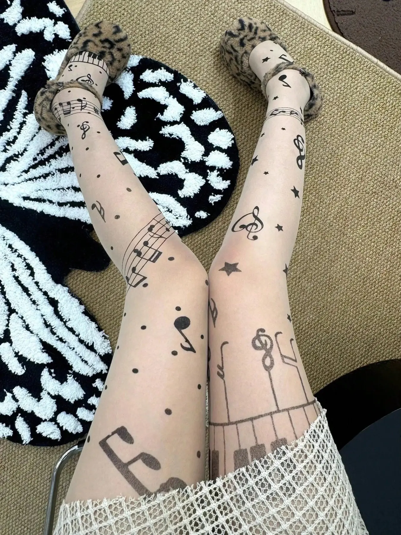 Sweet Note Socks Pantyhose for Women, Thin Note Socks, Print, Fitted Style, All Seasons Wear, No Ca Prop 65 Warning