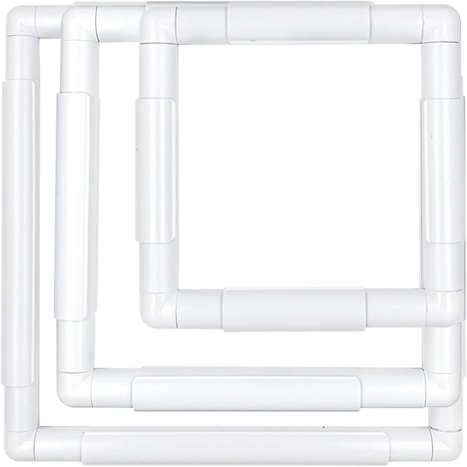 3 Pack Universal Clip Frame Square Plastic Clip Frame Sets for Embroidery, Quilting, Cross-Stitch, Punch Needle, Silk-Painting-12x12 9x9 7x7 Inches