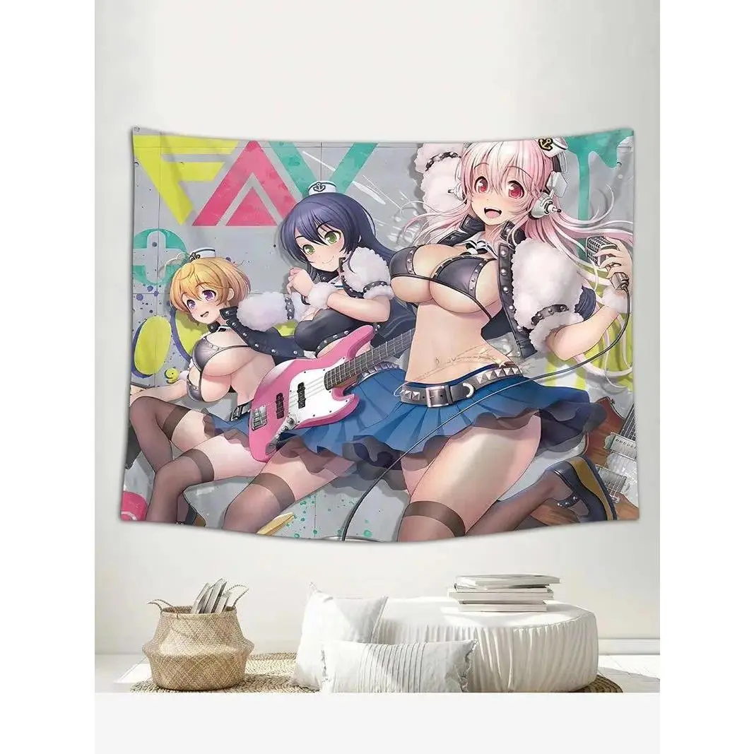 Super Sonico Blue Sky Tennis Tapestry - Cute Anime Girl Photo Backdrop, Wrinkle Resistant Skin-Friendly Lightweight Wall Decoration for Bedroom-Dorm Aesthetic, Ready to Use for Parties, Home Supplies