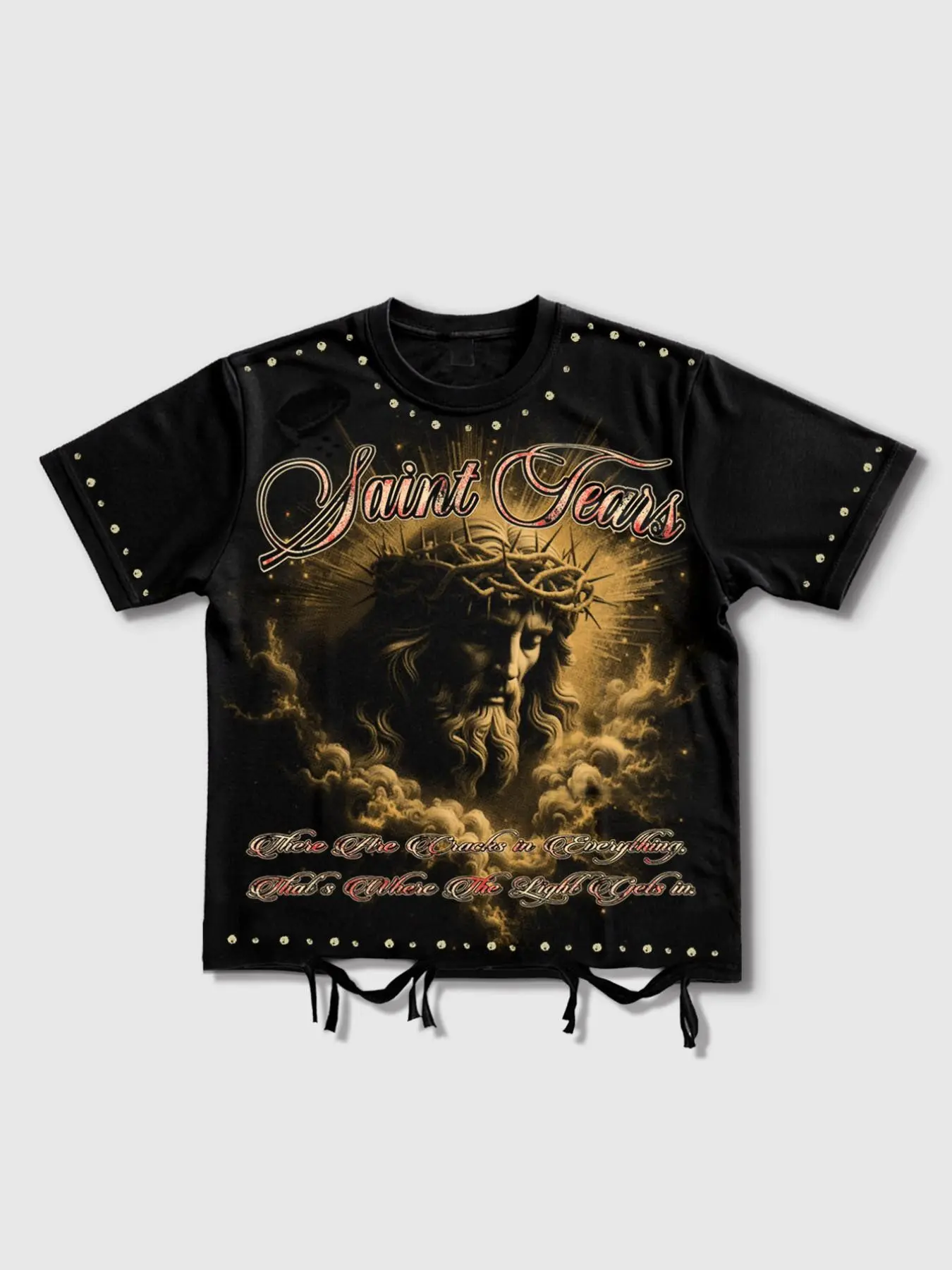 Y2K Rock Style Vintage T-Shirt, Dark Jesus Graphic Print Ripped Design, Trendy Streetwear Short Sleeve, Comfortable Casual Top