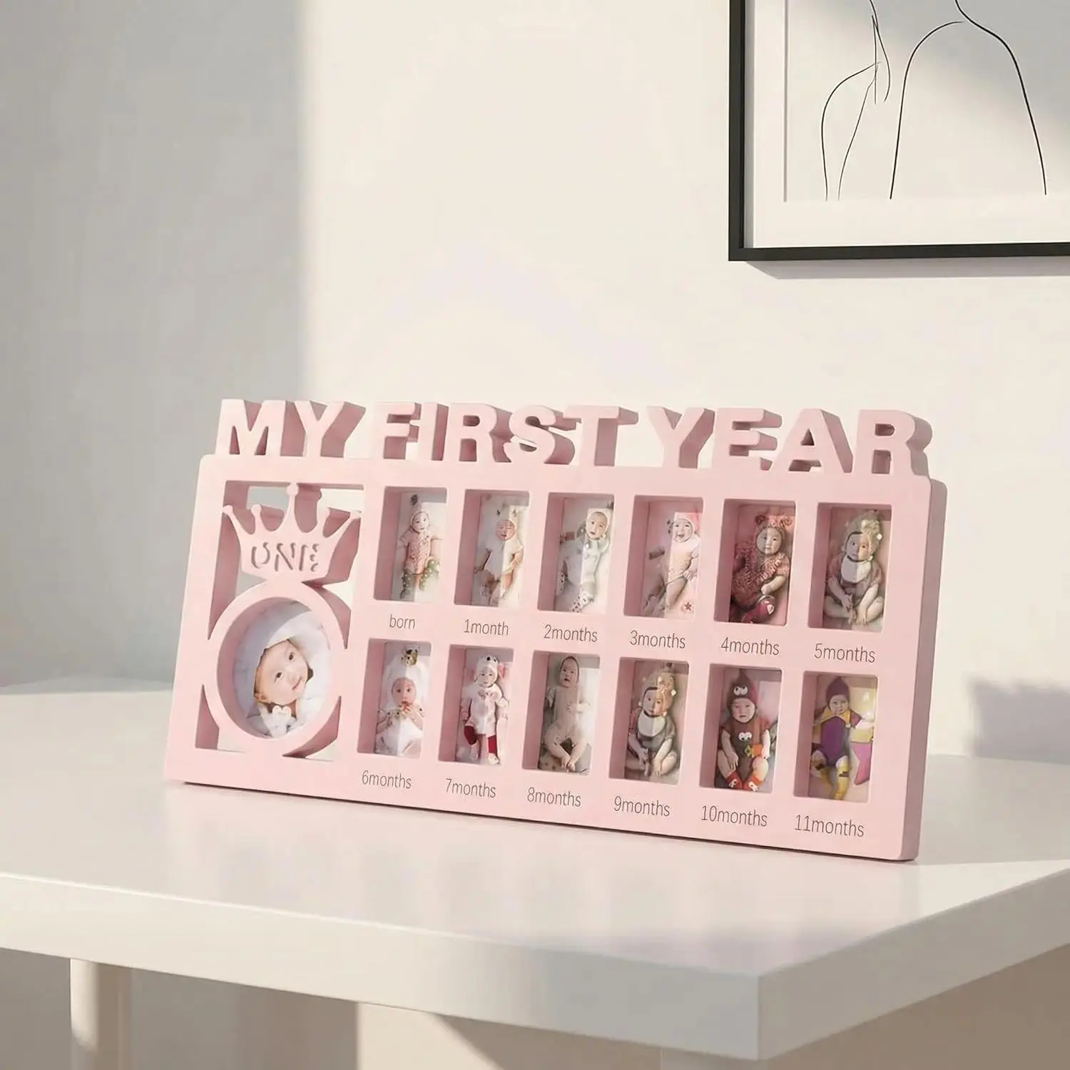 Baby Newborn Infant Photo Frame, 0-12 Months Growth Milestone Commemorative Photo Frame, First-Year Baby Souvenir, Kids Growing Memory Gift