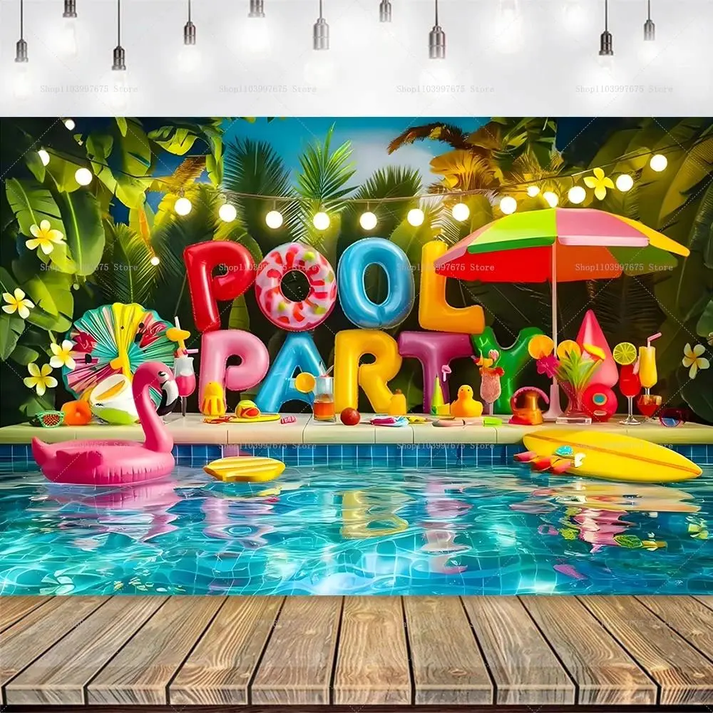 Summer Pool Party Backdrops Holiday Hawaii Beach Party Children's Birthday Decoration Photography Background Baby Shower Banner