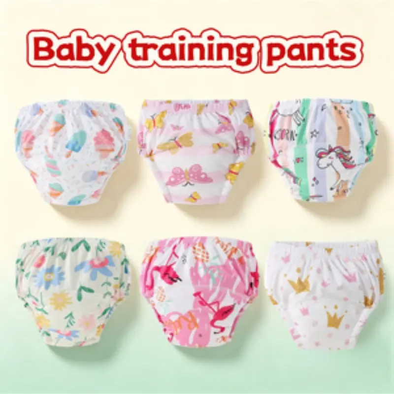 6-Pack Girls' Cartoon Potty Training Pants, Washable Baby Diaper Learning Underwear, Comfortable and Fun for Toddlers, Easy to Clean